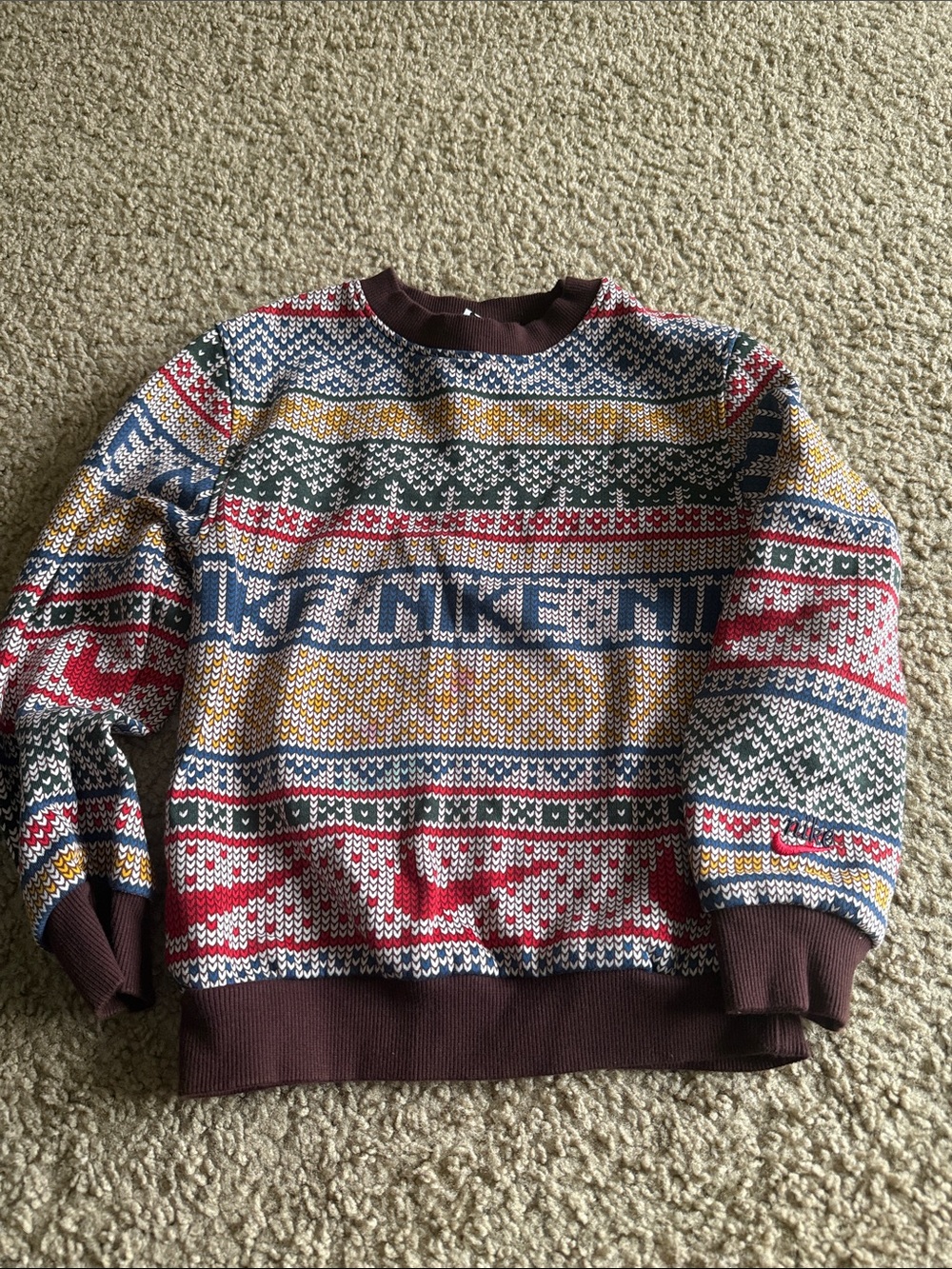 Nike Christmas  Multicolor Fair Isle Crewneck Sweater - Brown Trim